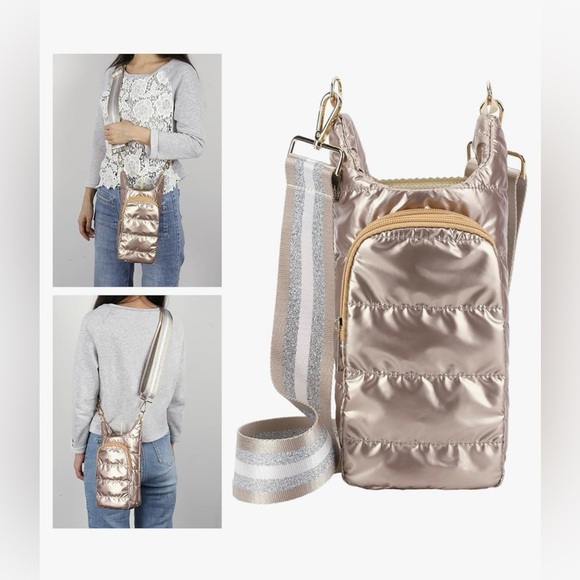 Silver Crossbody Bag with Quilted Design and Adjustable Strap - Picture 2 of 7